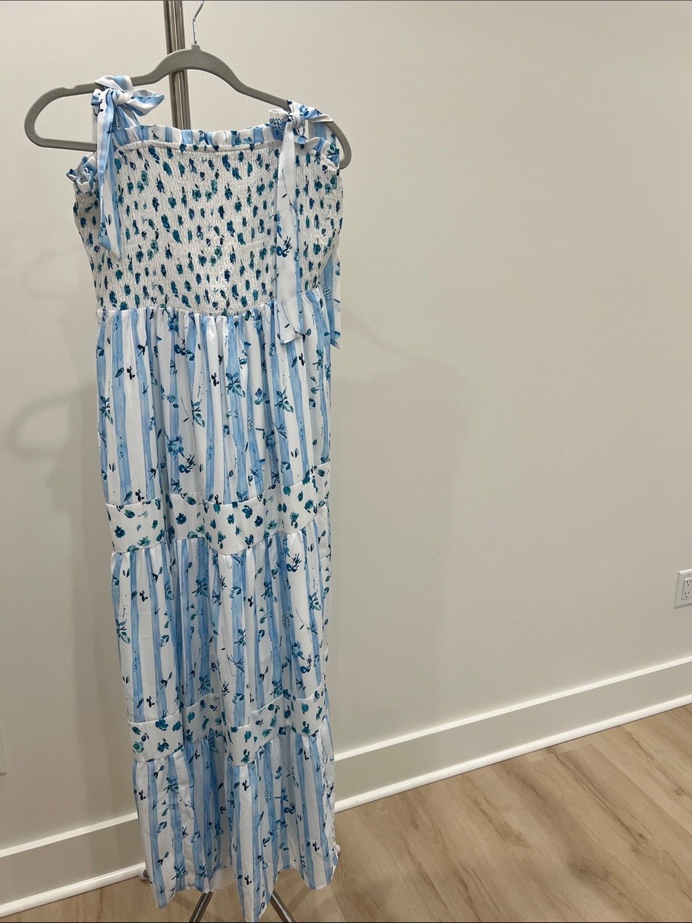 Light Blue & White Floral Tiered Maxi Dress